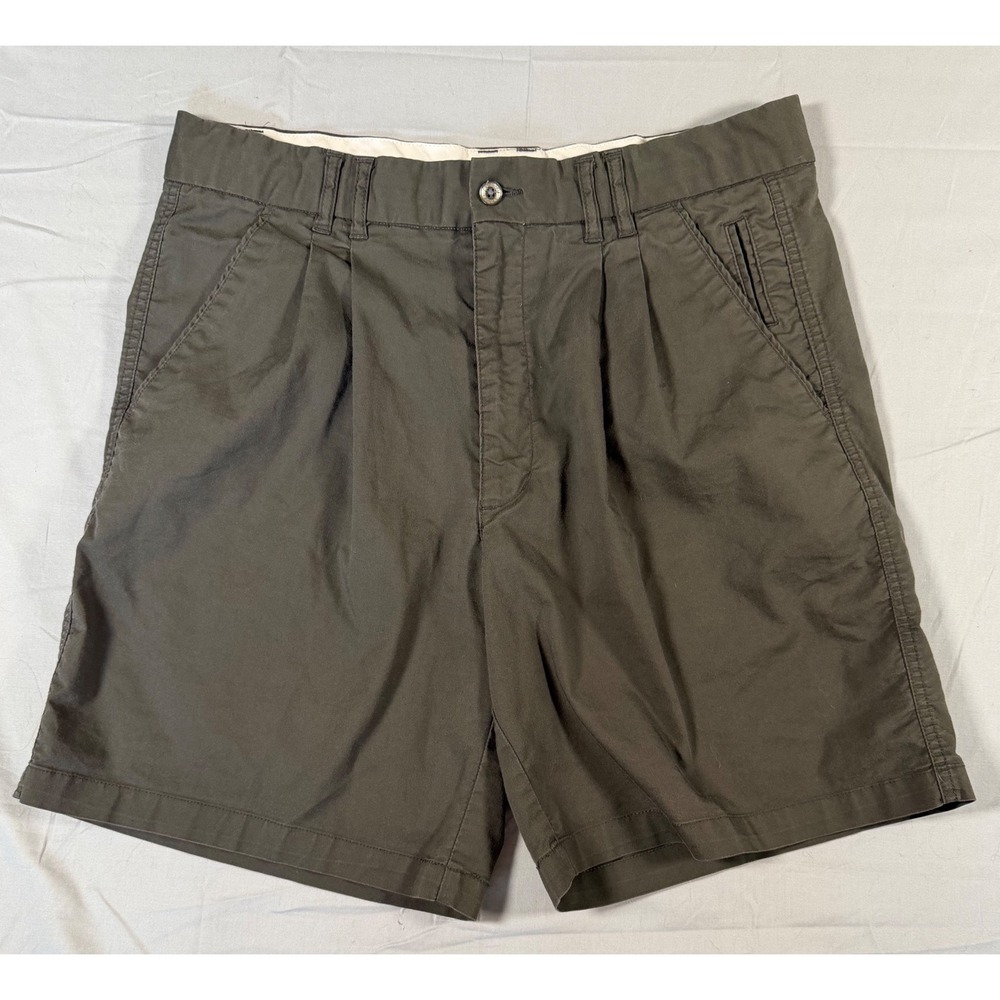 Austin Golf Mens Pleated Chino Shorts Dark Olive Green Size 36 Stretch Cotton